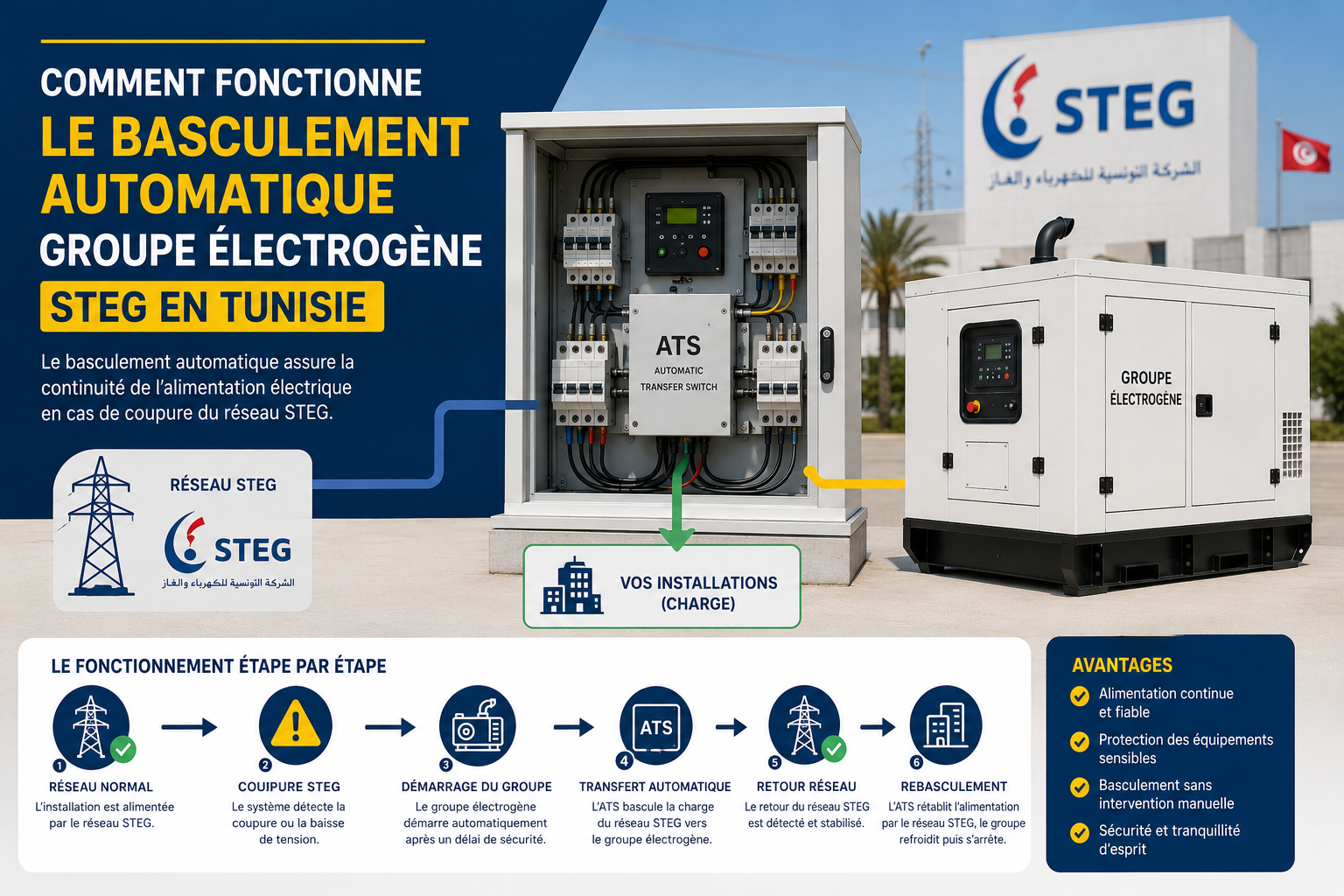 basculement automatique groupe électrogène STEG Tunisie