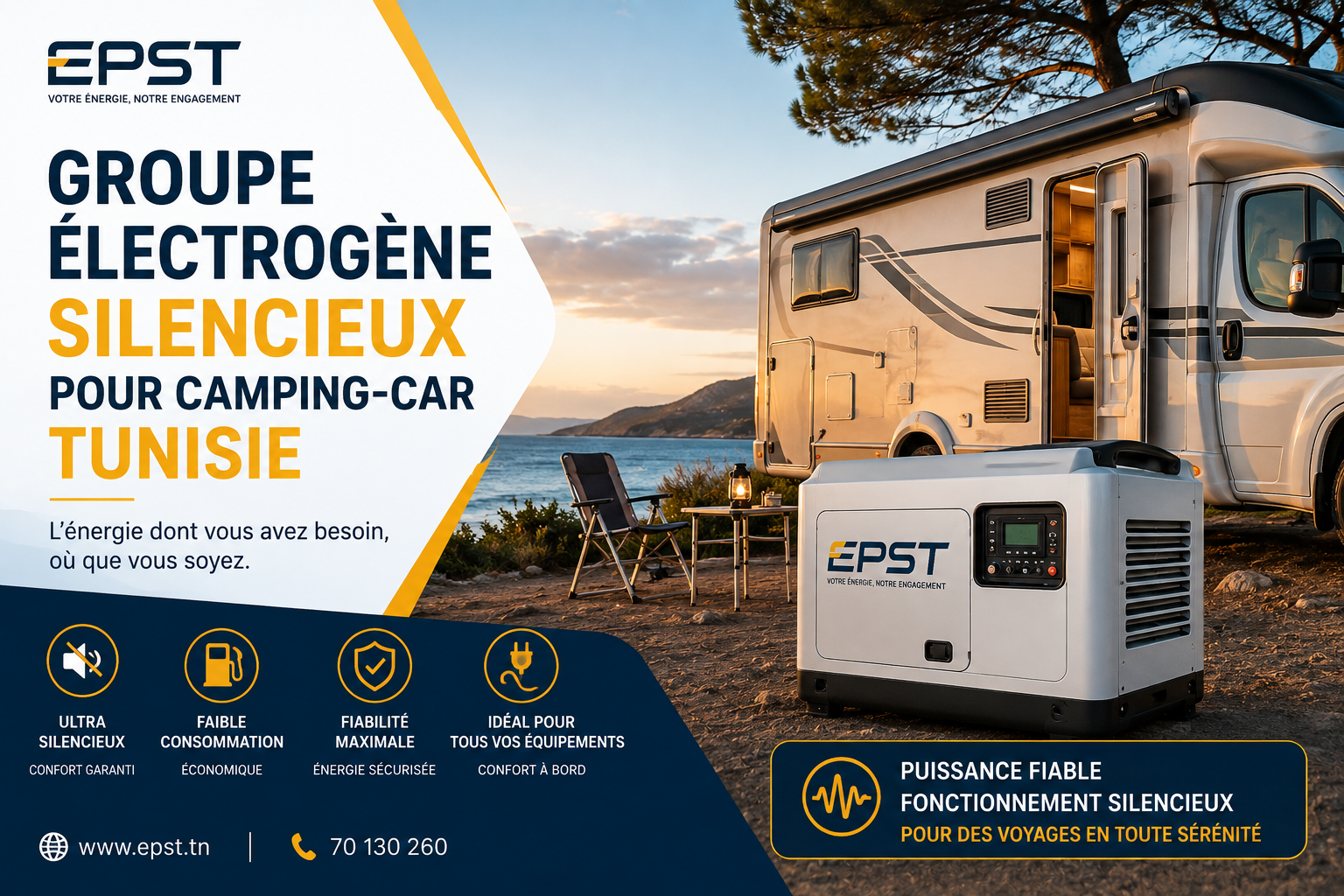 groupe électrogène silencieux camping-car Tunisie